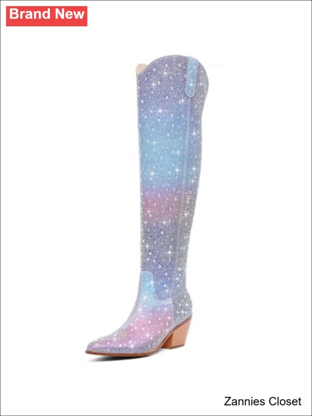 ✨Rhinestone Over the Knee Cowboy Boots Sparkly Bling Cowgirl Thigh High Pull-On